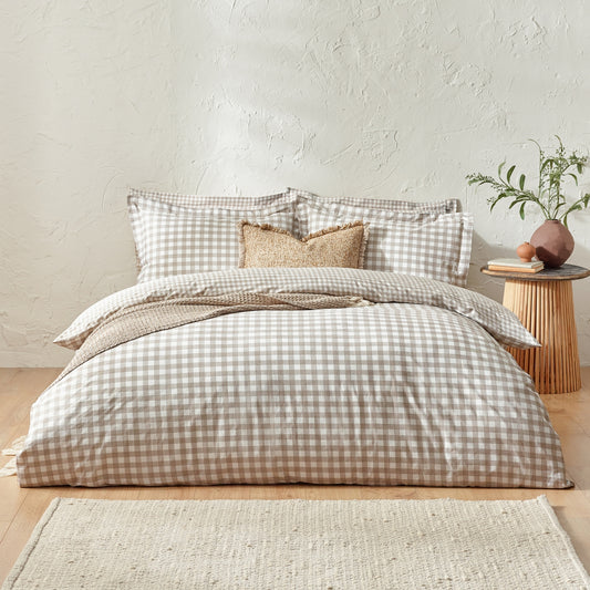 Riva Home Barton Check Reversible Duvet Cover Set Natural