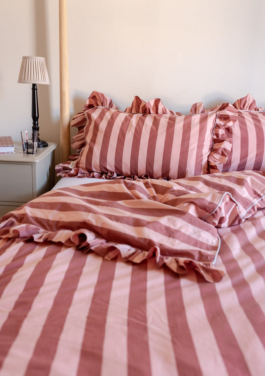 TBCo Cotton Duvet Cover in Pink & Red Stripe